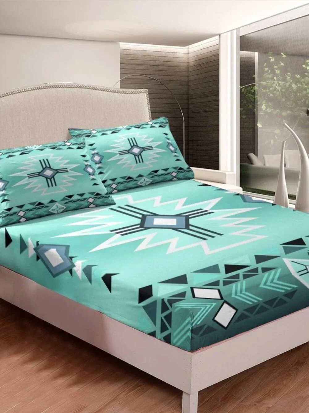 Bright Green Aztec Tribal Arrow Bed Sheet Twin Size,Southwest Fitted Sheet Rusti